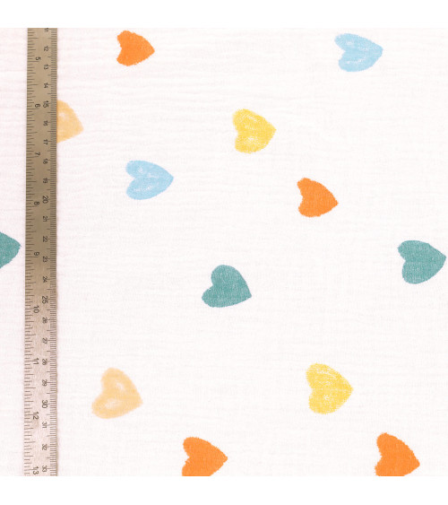 Heart printed double gauze fabric by the meter