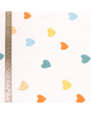 Heart printed double gauze fabric by the meter