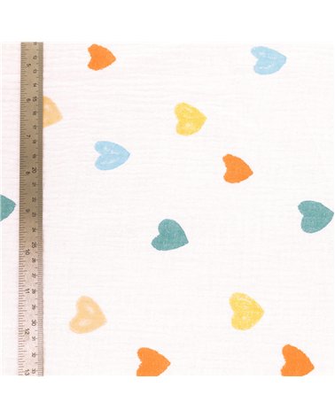 Tissu double gaze imprimée coeur au mètre