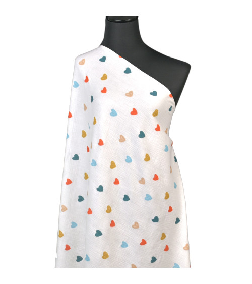 Heart printed double gauze fabric by the meter