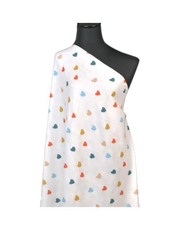 Heart printed double gauze fabric by the meter