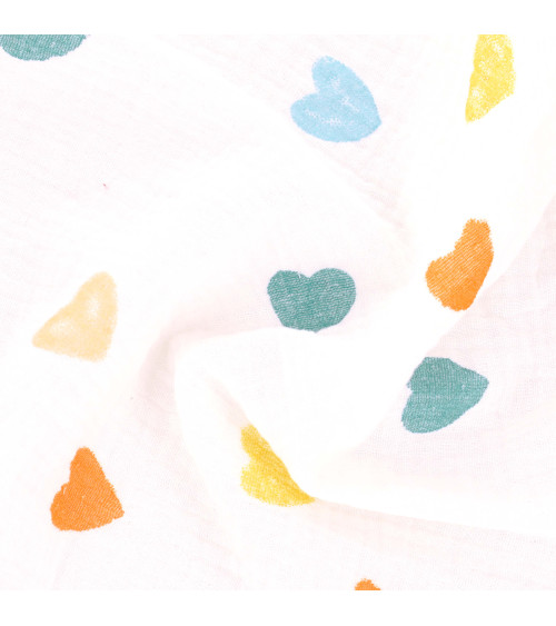 Heart printed double gauze fabric by the meter