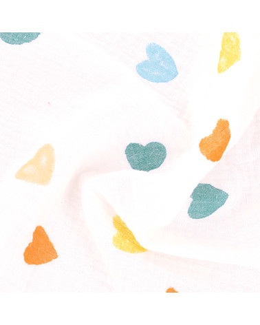 Heart printed double gauze fabric by the meter