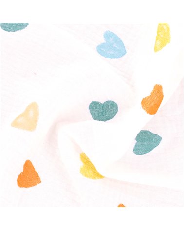 Tissu double gaze imprimée coeur au mètre