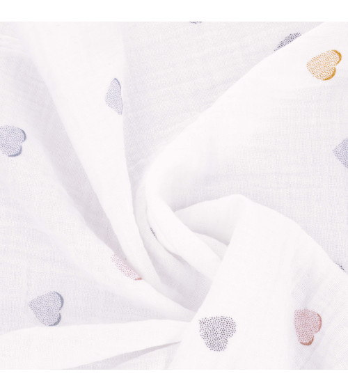 Double gauze fabric printed with small hearts by the meter