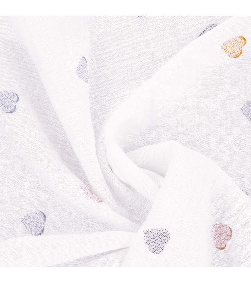 Double gauze fabric printed with small hearts by the meter