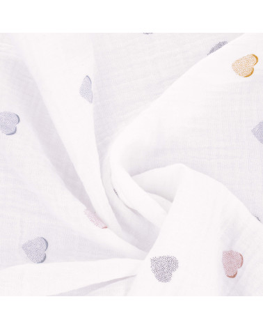 Double gauze fabric printed with small hearts by the meter