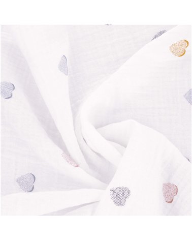 Tissu double gaze imprimée petits coeurs au mètre