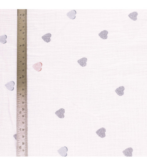 Tela de gasa doble estampada con pequeños corazones por metros