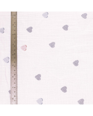 Double gauze fabric printed with small hearts by the meter