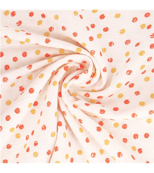Tissu double gaze imprimée petits pois au mètre