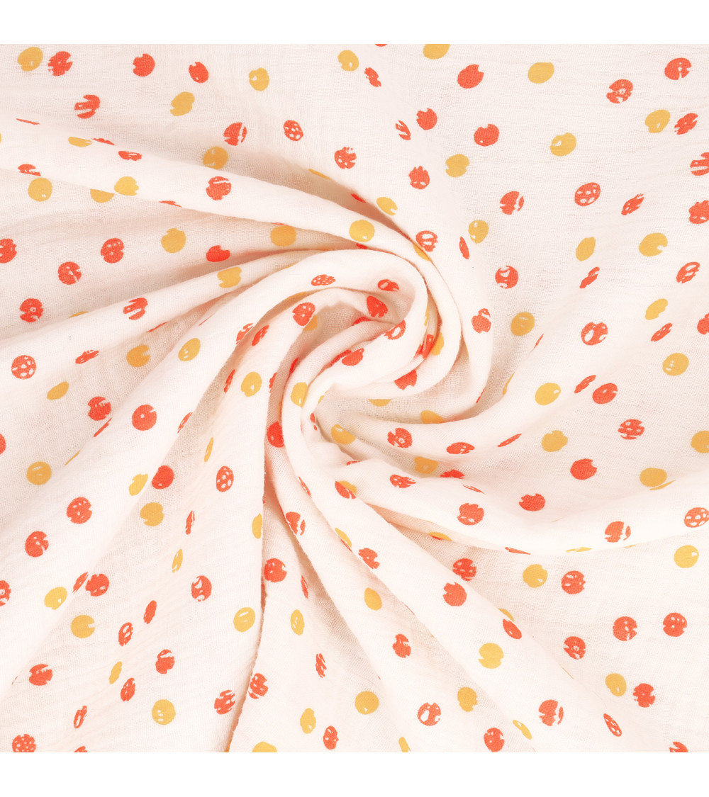 Dots printed double gauze fabric by the meter