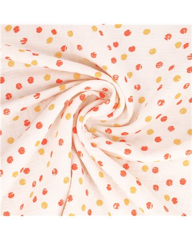 Tissu double gaze imprimée petits pois au mètre