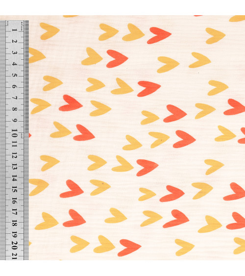 Large heart printed double gauze fabric by the meter