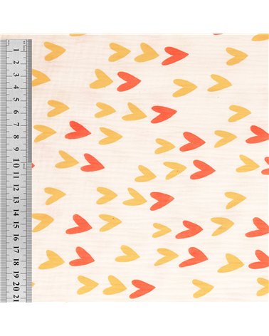 Tissu double gaze imprimée grand coeur au mètre