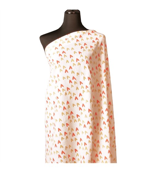 Tissu double gaze imprimée grand coeur au mètre