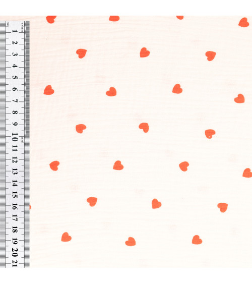 Heart printed double gauze fabric by the meter