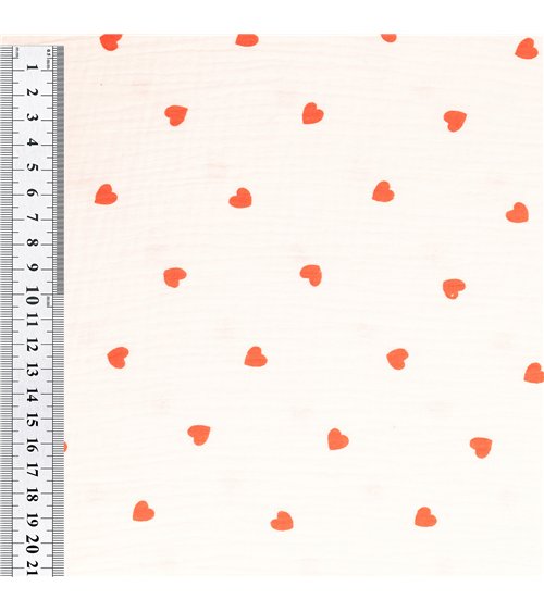 Tissu double gaze imprimée coeur au mètre