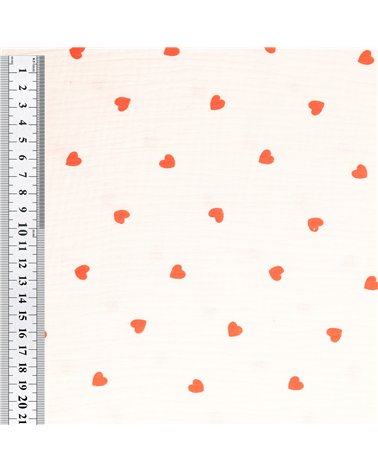 Tissu double gaze imprimée coeur au mètre