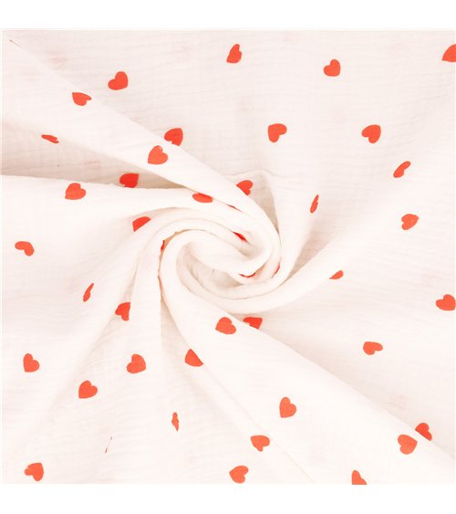 Tissu double gaze imprimée coeur au mètre