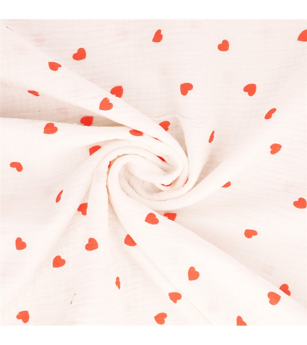 Tissu double gaze imprimée coeur au mètre