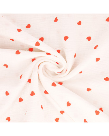 Tela doble gasa con estampado de corazones por metros