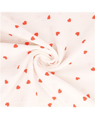 Tissu double gaze imprimée coeur au mètre