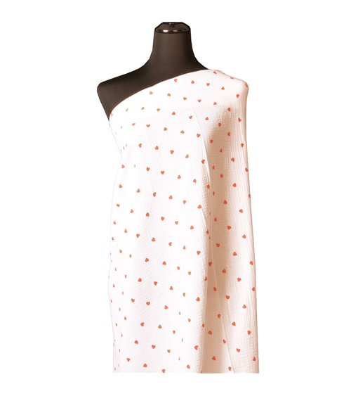 Tissu double gaze imprimée coeur au mètre