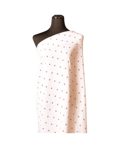 Tissu double gaze imprimée coeur au mètre