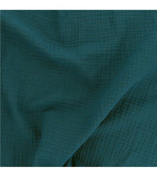 Tissu double gaze Francine bleu canard au mètre