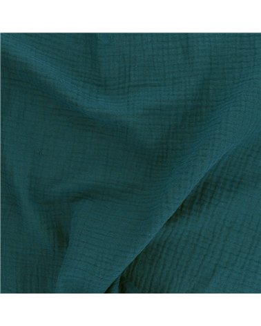 Tissu double gaze Francine bleu canard au mètre