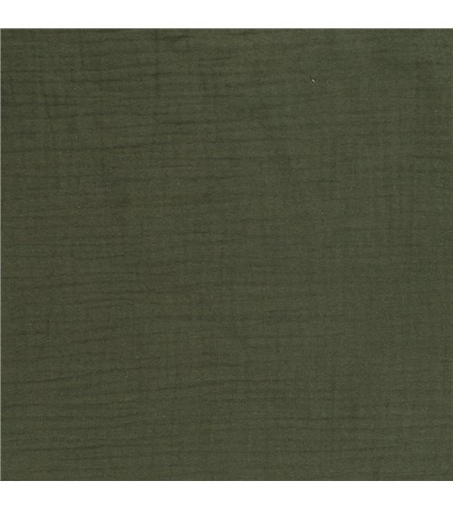 Tissu double gaze Francine vert kaki au mètre