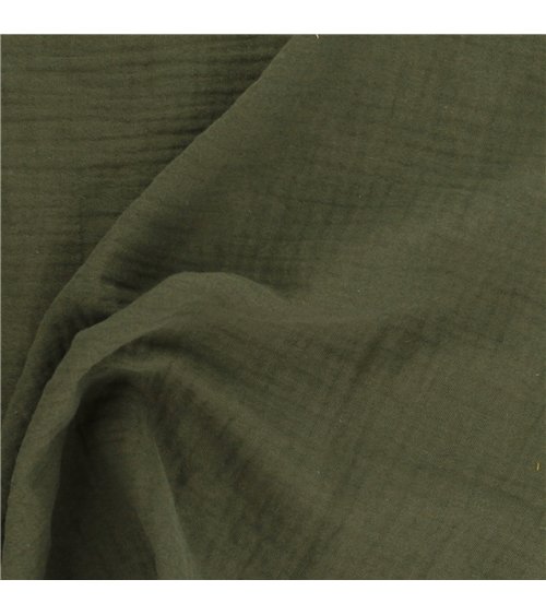Tissu double gaze Francine vert kaki au mètre