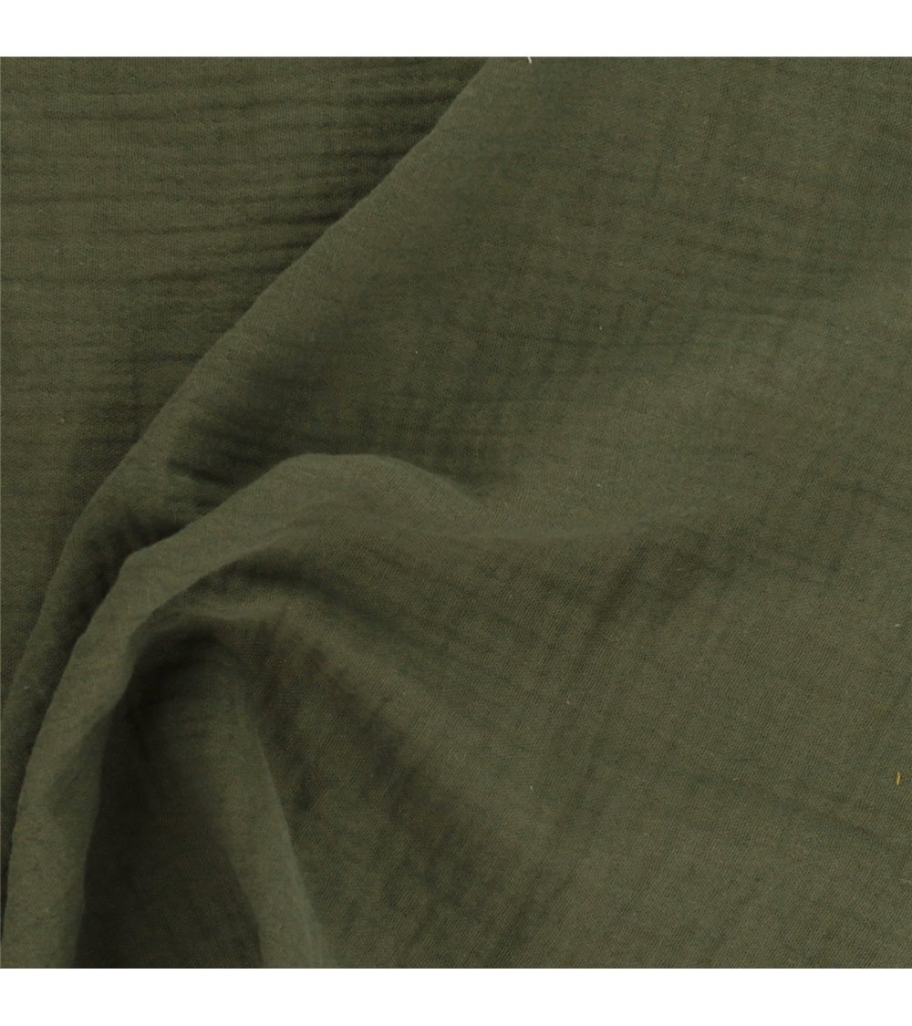 Tissu double gaze Francine vert kaki au mètre