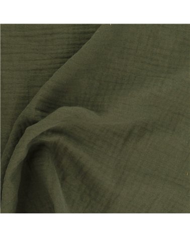 Tissu double gaze Francine vert kaki au mètre