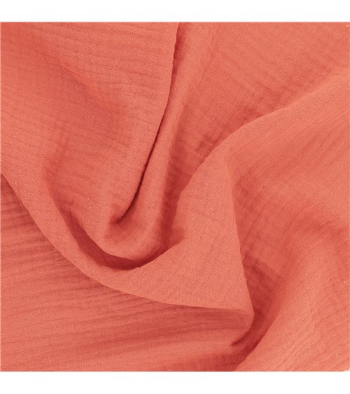 Tissu double gaze Francine corail au mètre