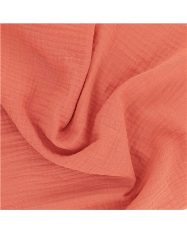 Tissu double gaze Francine corail au mètre
