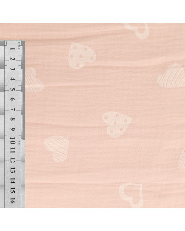 Tela gasa doble estampada con corazones 130gr rosa por metro