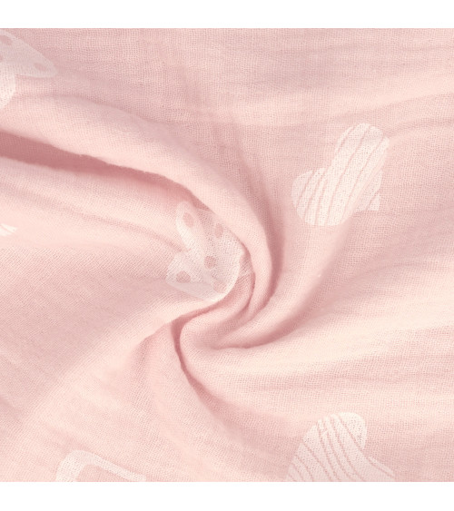 Tessuto doppia garza stampato con cuori rosa 130 g/mq al metro