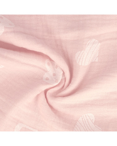 Double-Gaze-Stoff mit Herzen bedruckt, 130 g/m², rosa, Meterware