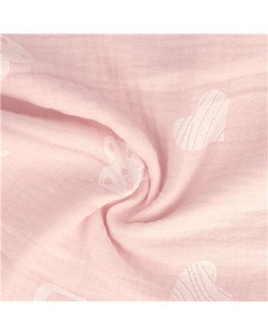 Tissu double gaze imprimée coeurs 130gsm rose au mètre
