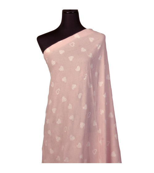 Tela gasa doble estampada con corazones 130gr rosa por metro