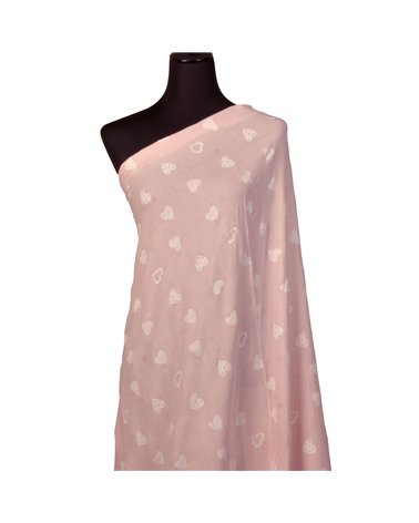 Tissu double gaze imprimée coeurs 130gsm rose au mètre