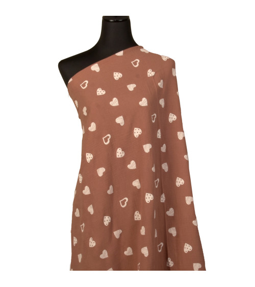 Heart printed double gauze fabric 130gsm rust by the meter