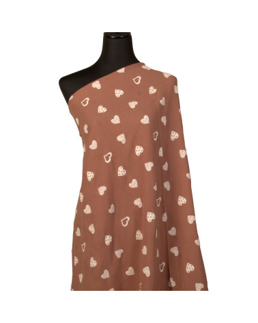 Heart printed double gauze fabric 130gsm rust by the meter