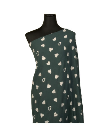 Tela doble gasa con estampado de corazones 130 g/m² verde oscuro por metro