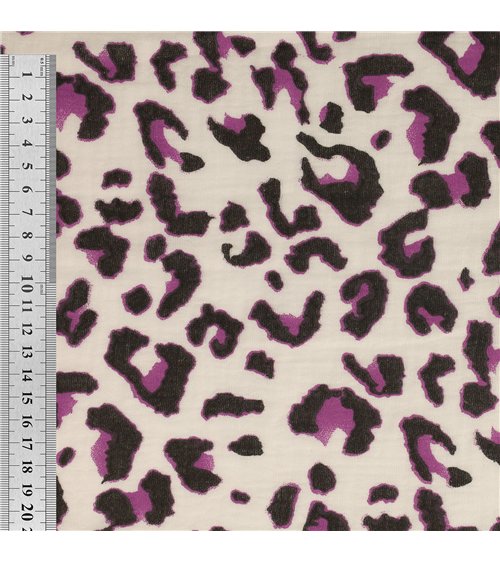 Tissu double gaze imprimée léopard 130gsm leopard fond blanc au mètre