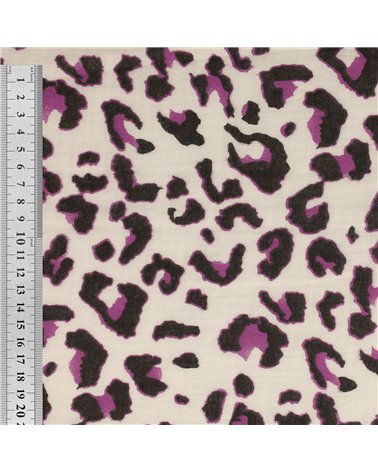 Tissu double gaze imprimée léopard 130gsm leopard fond blanc au mètre
