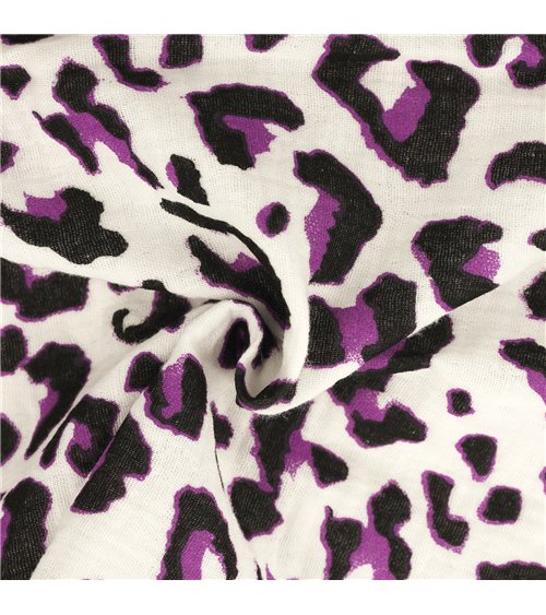 Tissu double gaze imprimée léopard 130gsm leopard fond blanc au mètre