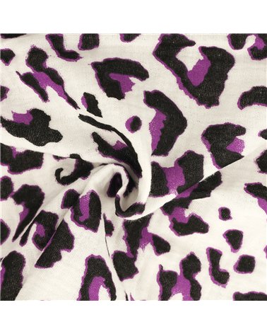 Tissu double gaze imprimée léopard 130gsm leopard fond blanc au mètre